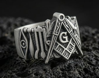 スターリングシルバーのフリーメイソンリング：フリーメイソンの