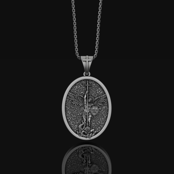 St. Michael Medallion and Horn Gold-Plated Sterling Silver Pendant Necklace  | REEDS Jewelers