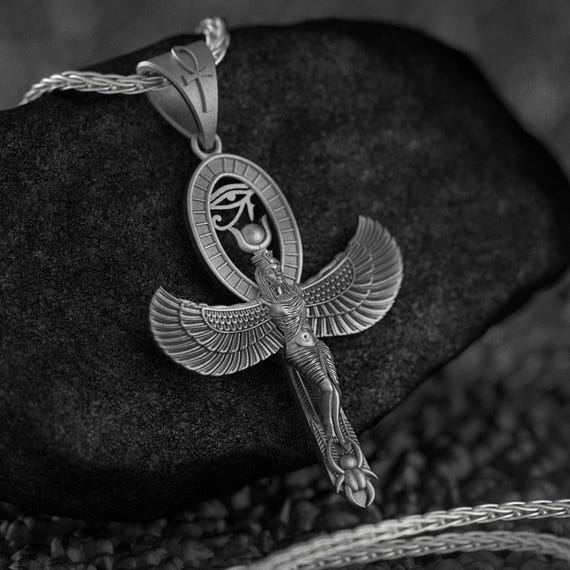 イシスアンクペンダント - ホルスの目のシルバーネックレス、古代