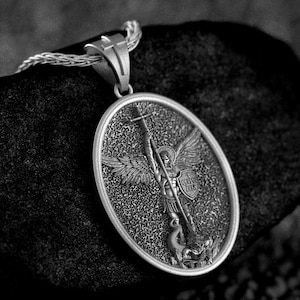 Saint Michael Pendant Necklace 925 Sterling Silver, St Michael Archangel Religious Medal, Protection Catholic Necklace Gift for Men Women