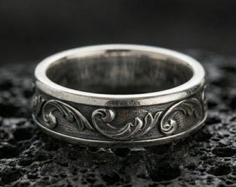 刻印入り925スターリングシルバーリング：渦巻き模様の結婚指輪 - Etsy