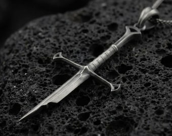 Sterling Silver Elven Sword Necklace, Fantasy Broken Blade Pendant