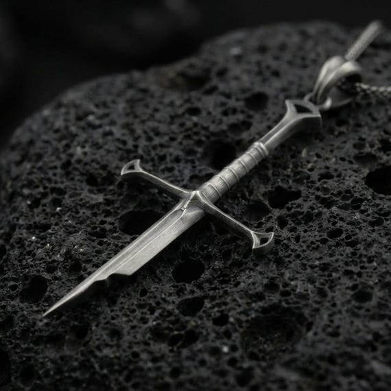 Sterling Silver Elven Sword Necklace, Fantasy Broken Blade Pendant