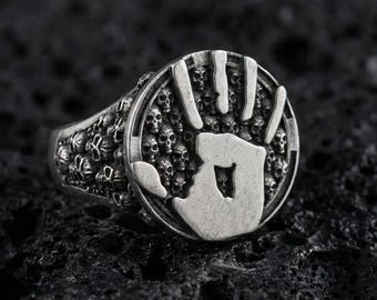 Silver Skyrim Dark Brotherhood-ring, Thieves Guild-emblem, inskriptionen "We Know", Elder Scrolls-inspirerat dödskallearmband