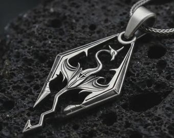 Silver Skyrim Dragon Pendant, The Elder Scrolls, Videogame Jewelry, Replica Geek Gift, Oblivion, Medieval Necklace
