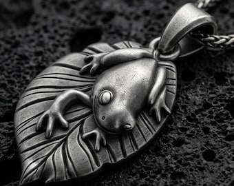 Sterling Silver Frog on Leaf Pendant, Animal Lover Necklace