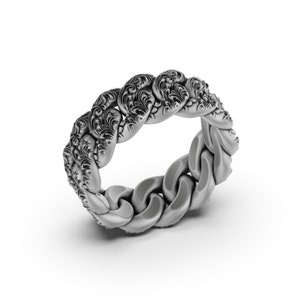 Silver Cuban Link Ring, Chain Band Ring, Men&#39;s Wedding Band, Unisex Band Ring, Anniversary Gift, Cuban Chain Ring