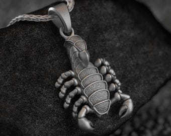 Sterling Silver Scorpion Pendant Necklace, Zodiac Jewelry