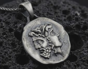 Sterling Silver Janus Coin Necklace, Ancient Roman God Pendant