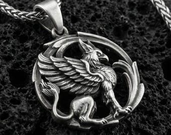 Silver Griffin Pendant - Mythical Gryphon Necklace, Fantasy Creature Jewelry, Magical Beast Gift, Mythological Bird