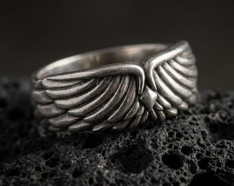 Sterling Silver Angel Wings Band Ring, Ethereal Jewelry