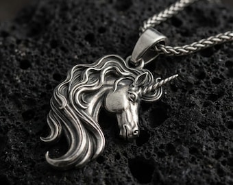 Sterling Silver Unicorn Pendant Necklace, Mythic Horse Jewelry