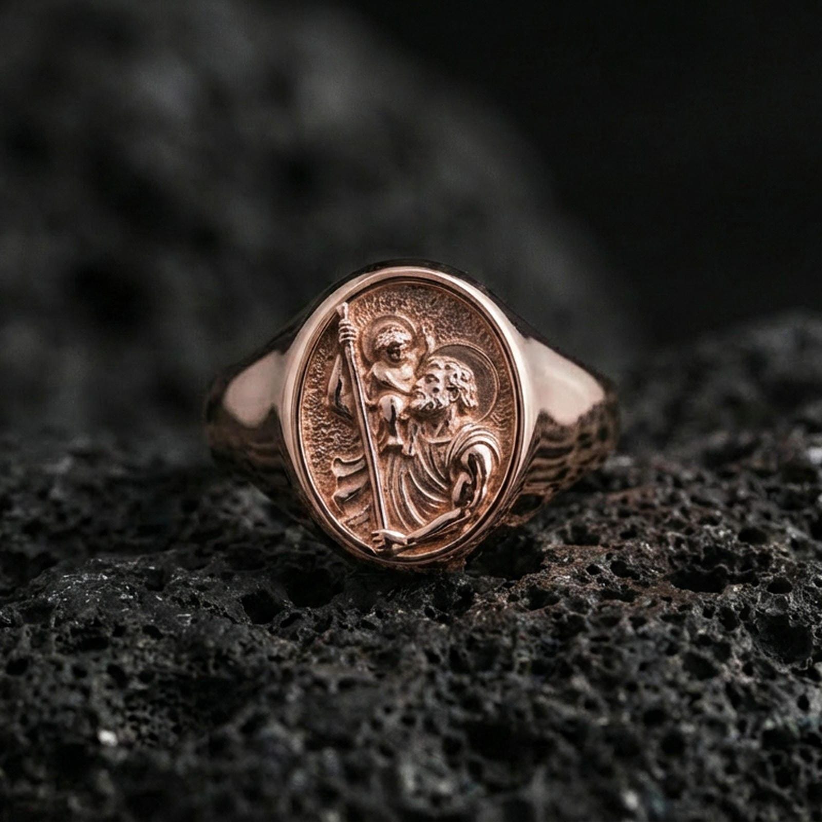 Sterling Silver St. Christopher Signet Ring - Patron Saint of