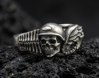 Sterling Silver Gothic Biker Skull Ring – Edgy Motorcycle Jewelry