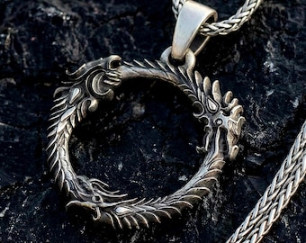 Silver Elder Scrolls Online Inspired Necklace, Dragonborn Pendant, Dragon Ring, Skyrim Gift, Video Game Jewelry