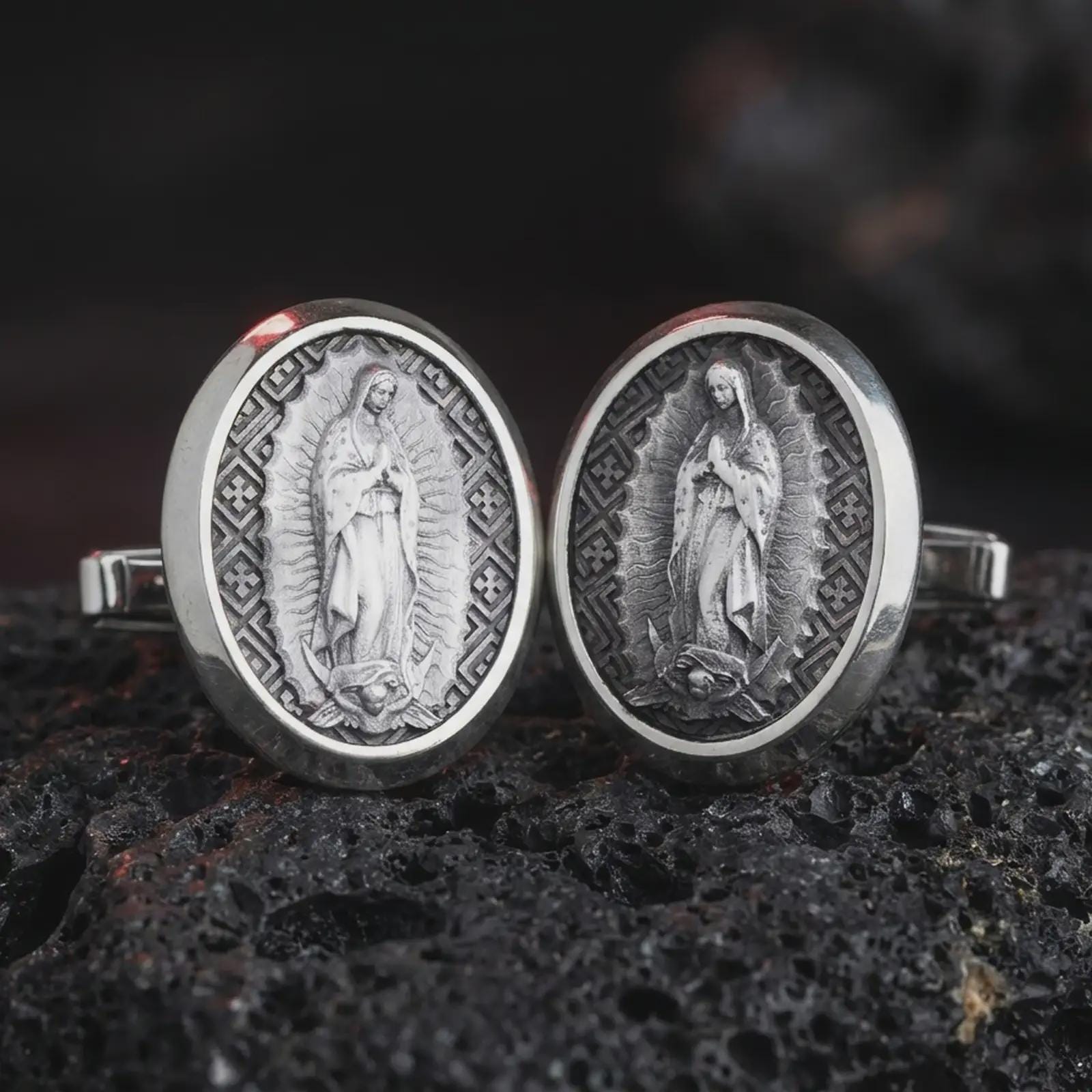 Our Lady of Guadalupe Cufflinks, Sterling Silver Catholic Cuff Links, Religious Gift for Men