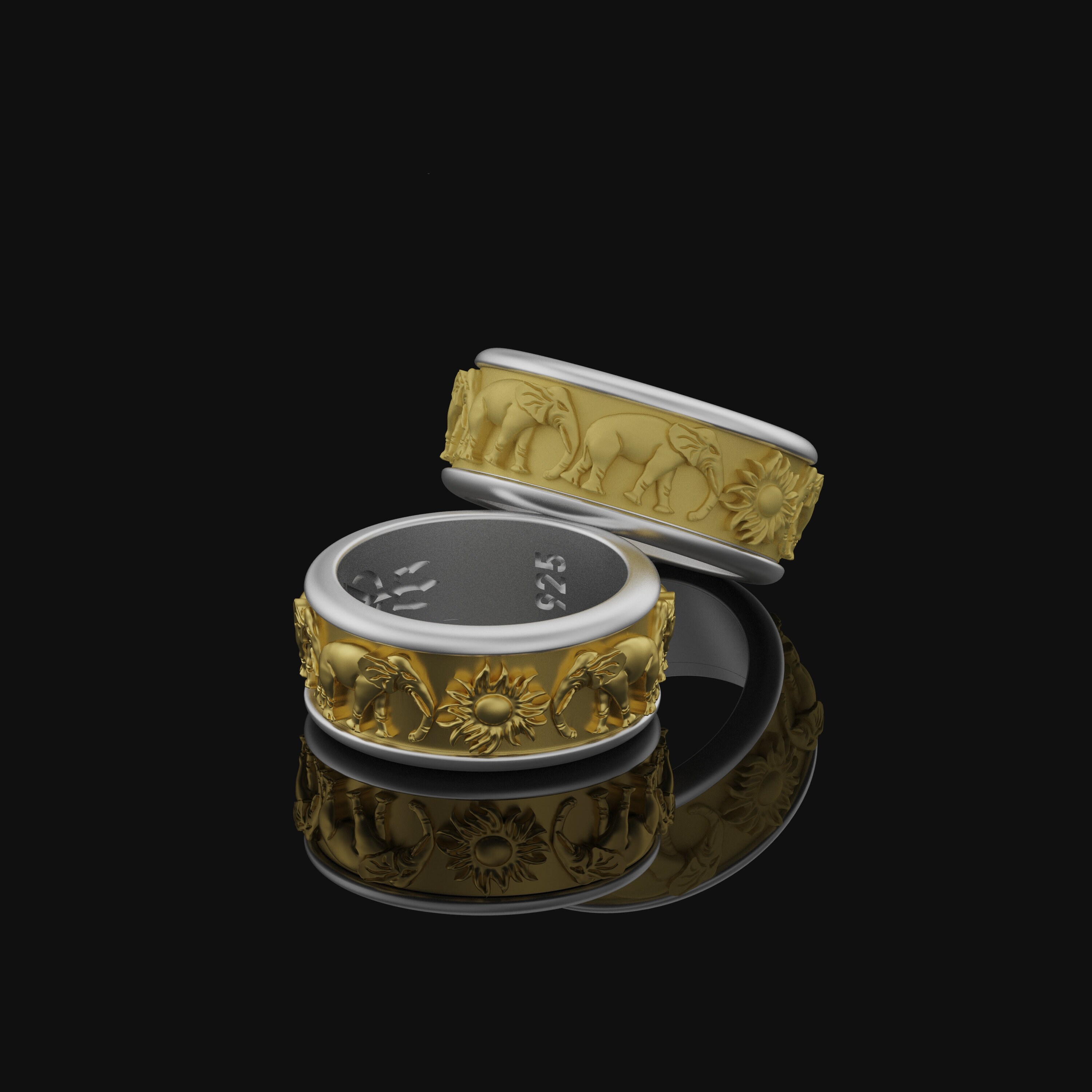 Spinner Fidget Elephant Wedding Band Ring, Spinning Majestic Design ...