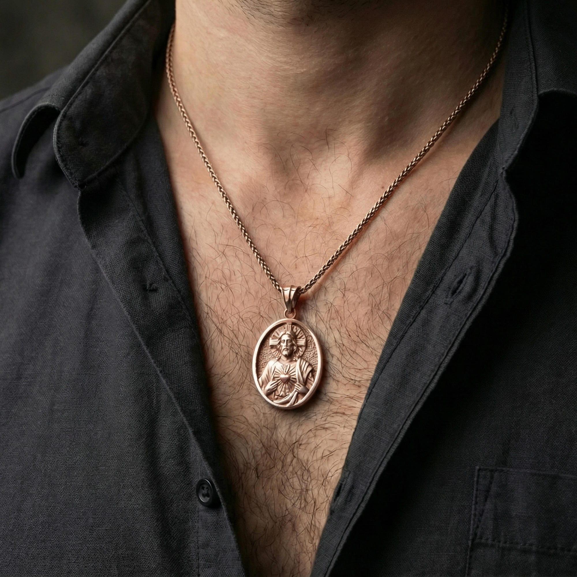 Sacred Heart of Jesus Pendant, 925 Sterling Silver Religious Medal - Etsy