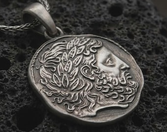 Sterling Silver Greek Coin Medallion Necklace, Ancient Mythology Pendant