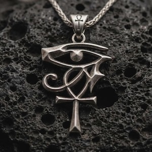 Gold Eye of Ra and Ankh Charm, Sterling Silver Key of Life Jewelry