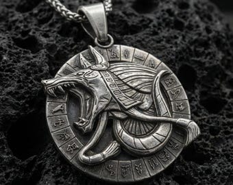 Sterlingzilveren Anubis-hanger, Egyptische jakhalsketting, hiërogliefaccessoire