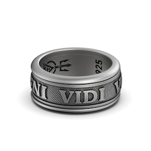 Anillo de plata con hilado Veni-Vidi-Vici, Vine, vi, conquisté, joyería, Julio César, Antigua Roma, anillo con cita latina