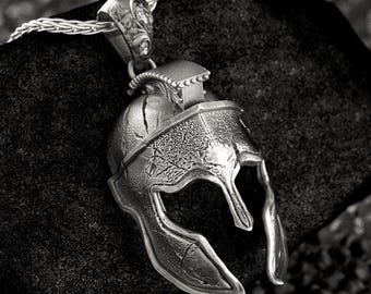 Spartan Helm Anhänger - 925 Silber Krieger Helm Halskette, antike griechische Gladiator Rüstung Schmuck für Männer