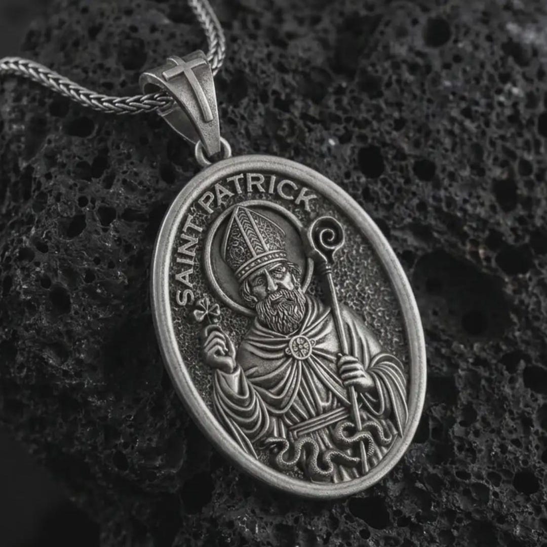 Sterling Silver Saint Patrick Pendant – Irish Patron Saint Medal - Etsy
