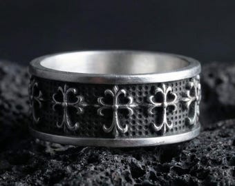 Oxidized Sterling Silver Gothic Cross Ring, Christian Jewelry