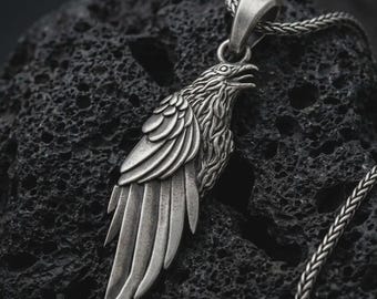 Sterling Silver Raven Pendant – Norse Viking Bird Necklace