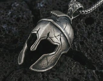 Sterling Silver Spartan Helmet Pendant – Ancient Greek Warrior Necklace