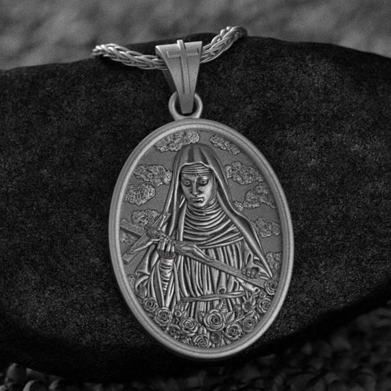 Médaille Pendentif Santa Rita En Argent Sterling