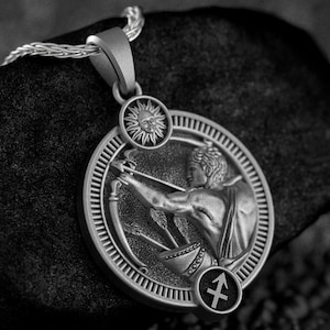 Silver Sagittarius Pendant – Archer Zodiac Necklace, Sagittarius Symbol Jewelry Gift for November December Astrology Lovers
