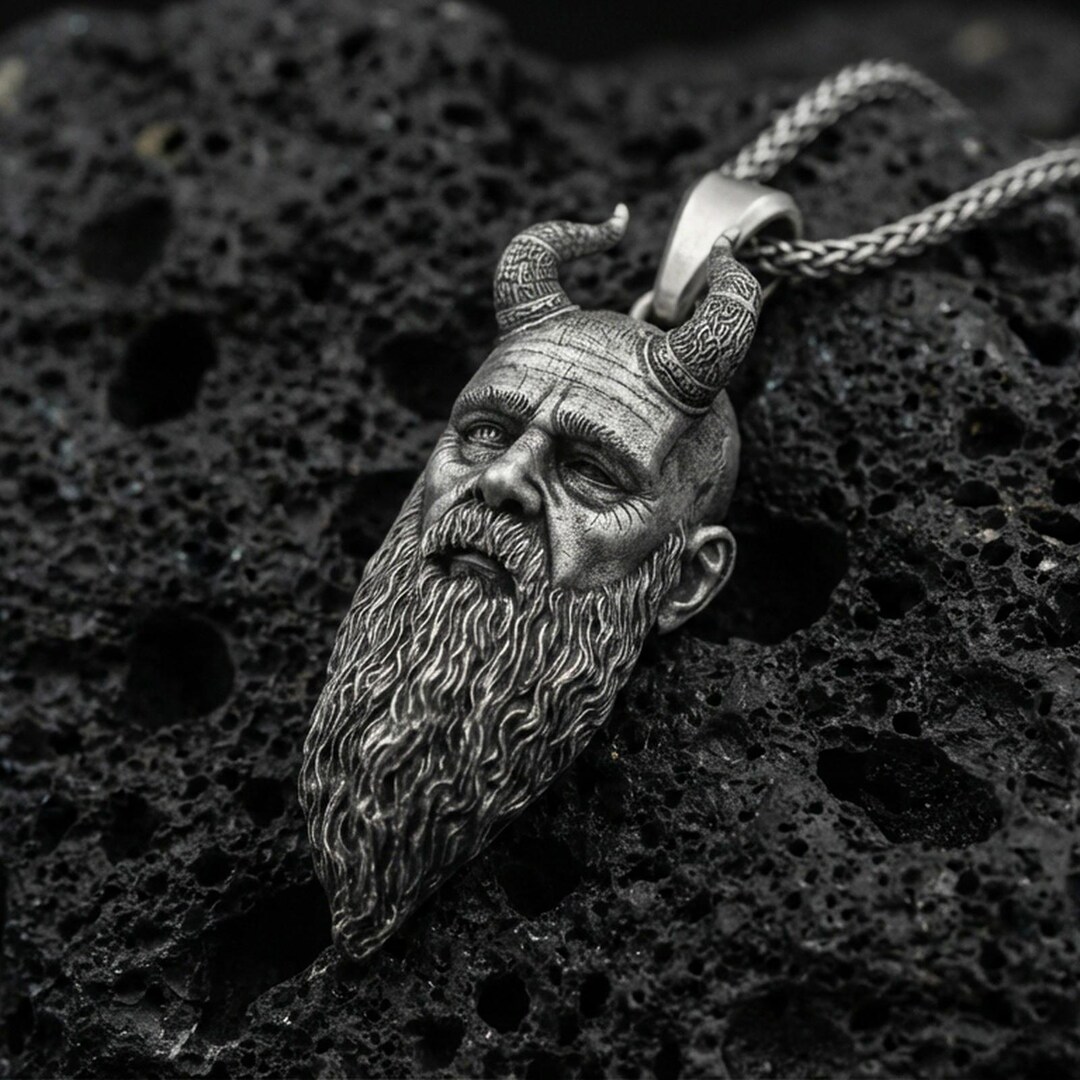  jewelry オリジナルデザインミノー 50mm　レア　未使用 Sterling Silver Mimir Head Pendant, Norse Mythology Viking