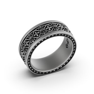 Anillo de banda con cruz cristiana, flor de lis, plata de ley, símbolo de fe y elegancia, regalo espiritual perfecto, anillo de aniversario