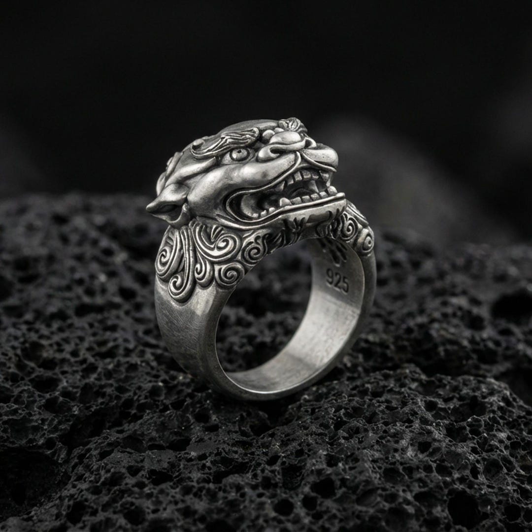 Sterling Silver Foo Dog Ring – Chinese Guardian Lion Signet - Etsy