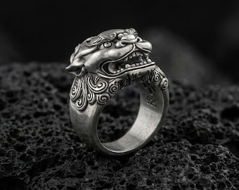 Sterling Silver Foo Dog Ring – Chinese Guardian Lion Signet