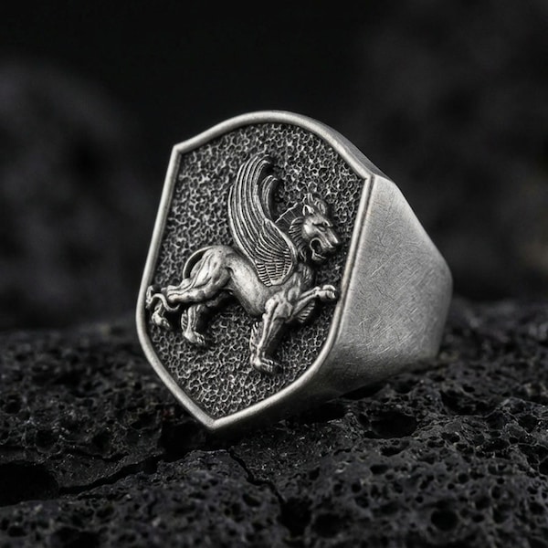 Sterling Silver Gryphon Ring, Unisex Mythical Griffin Jewelry