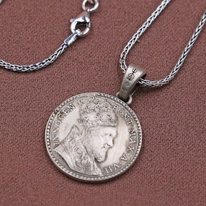 Papa Innocent XII Medaille Münze Halskette, VATIKAN Schmuck, Christentum, Papst, Religiöser Schmuck, Sterling Silber, Valentinstag Geschenk