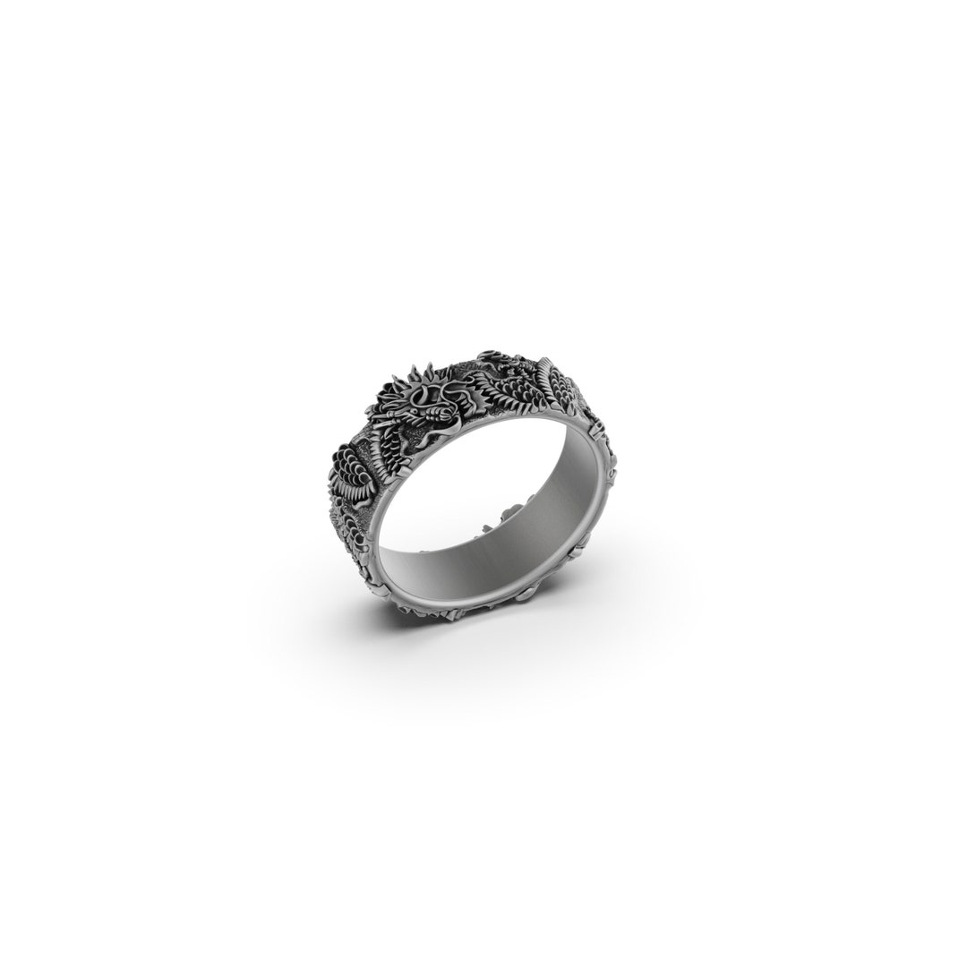 Anello in argento con drago giapponese, anello da motociclista in