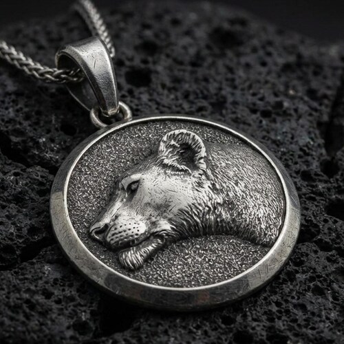Lioness Pendant – Engravable Silver Medallion Necklace for Women, Fierce Spirit Jewelry