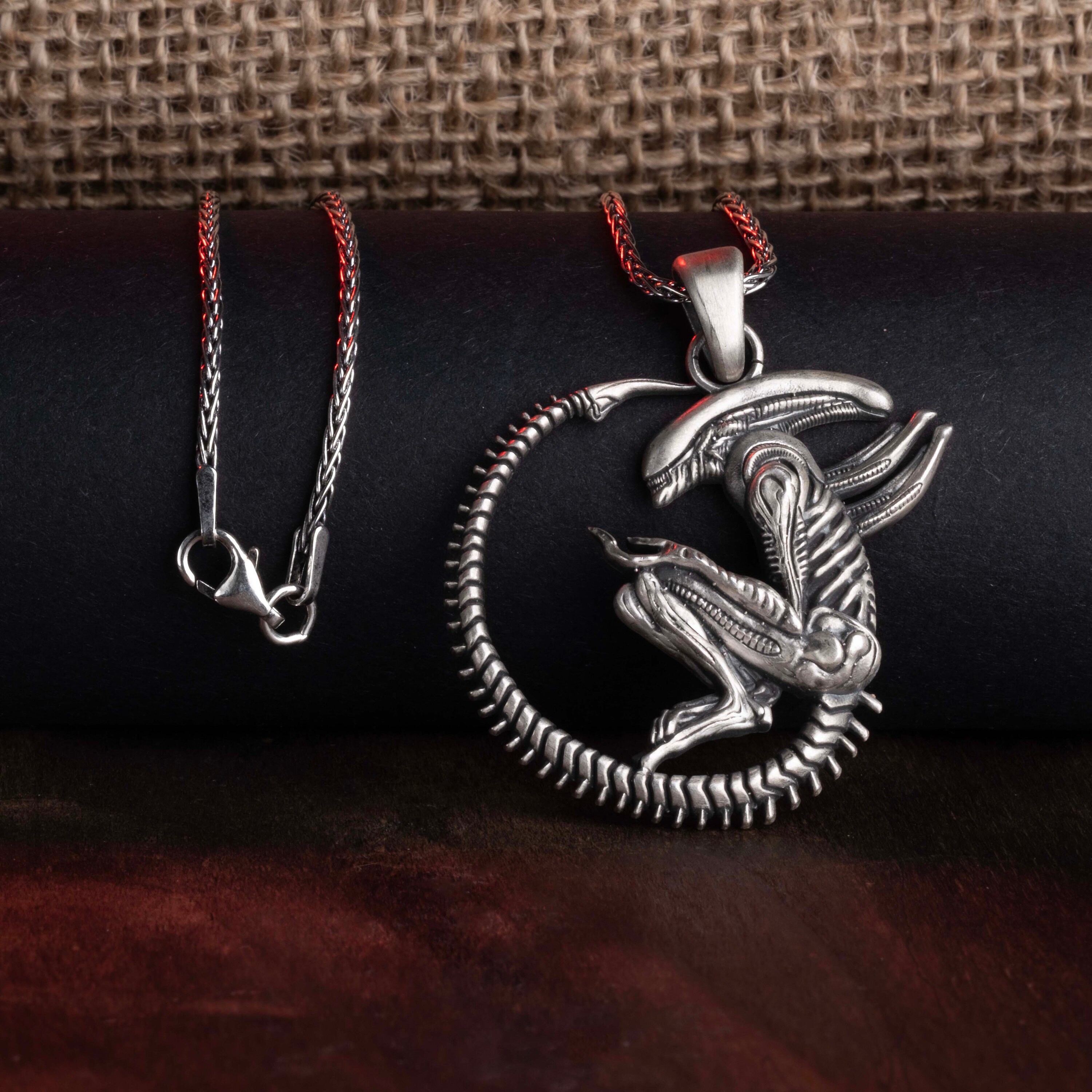 Silver Alien Xenomorph Pendant Monster Alien Jewelry, Face