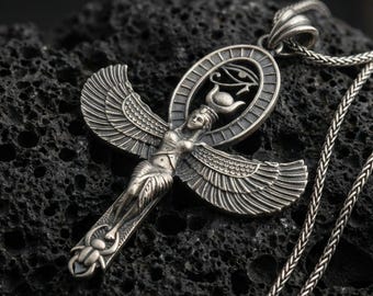 Ciondolo Iside Ankh in argento sterling – Occhio di Horus, amuleto egizio