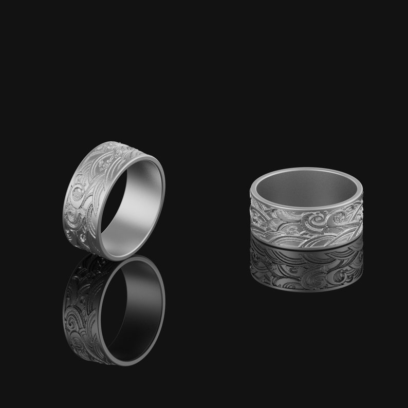 Bague vague, bague en argent gravée, bague pour homme à motif vague, bague pour homme, bague vintage de style géométrique, cadeau pour lui image 6