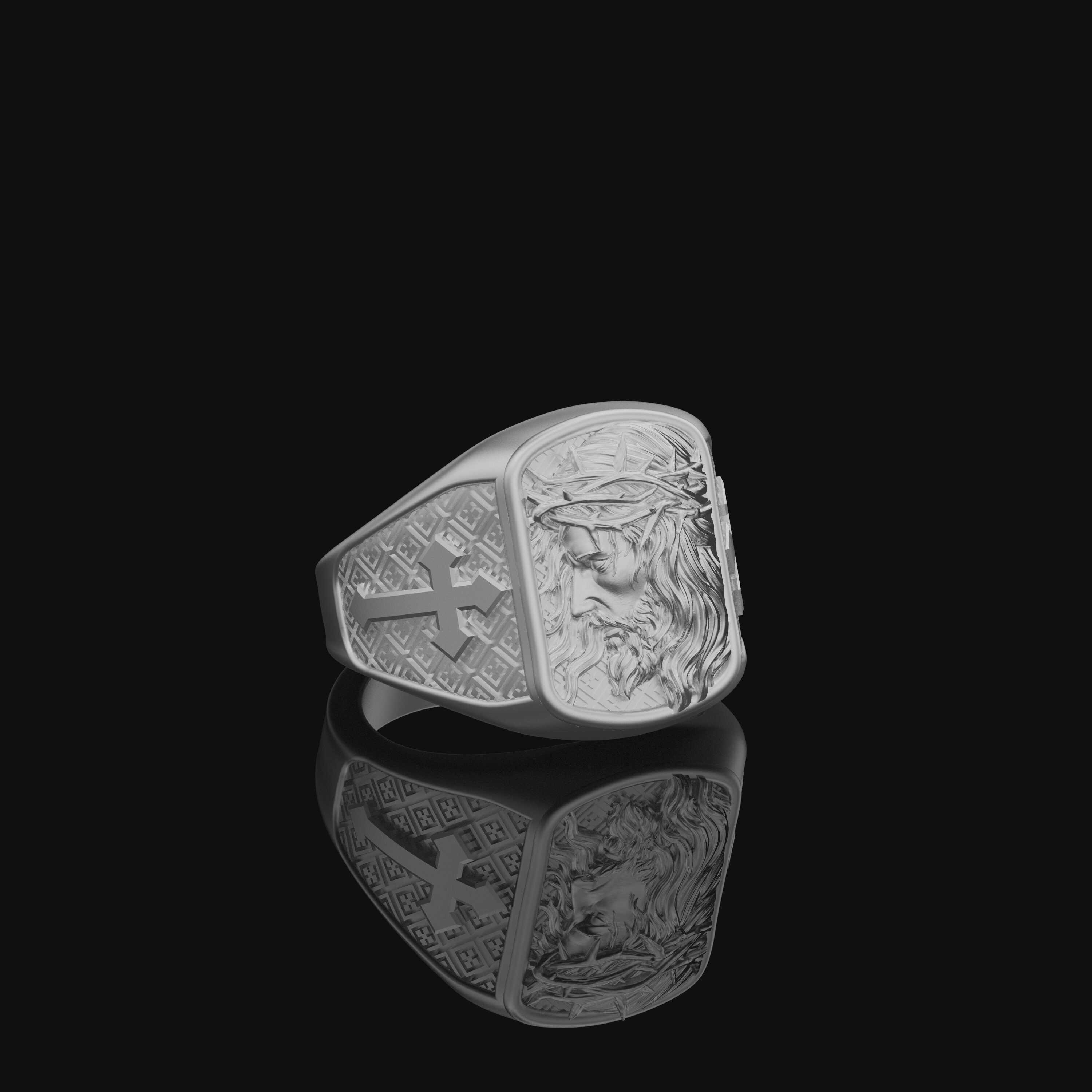 Anillo de plata INRI de Jesus de Nazaret diseno de corona de espinas banda con patron de cruz para hombre regalo de joyeria cristiana devocional Etsy Mexico