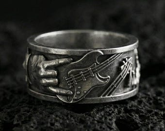 Six String x Fender NEW GENUINE 925 STERLING SILVER GUITAR RING display picture 1