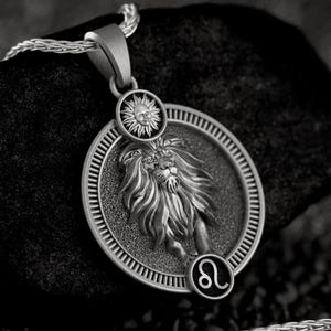 Silberner Löwe Sternzeichen Anhänger – Löwe Horoskop Halskette für Sie oder Ihn, Geschenk für Astrologie-Liebhaber