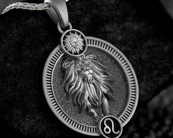 Lejonhänge i sterlingsilver – Lejon Stjärntecken Horoskop Halsband