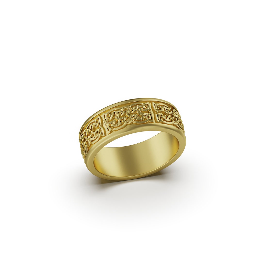 18K Solid Gold Celtic Knot Wedding Band Irish Ring Etsy