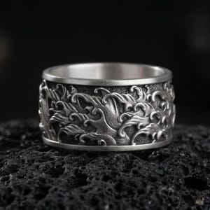 Pierścień z falą ze srebra próby 925, japońska opaska artystyczna